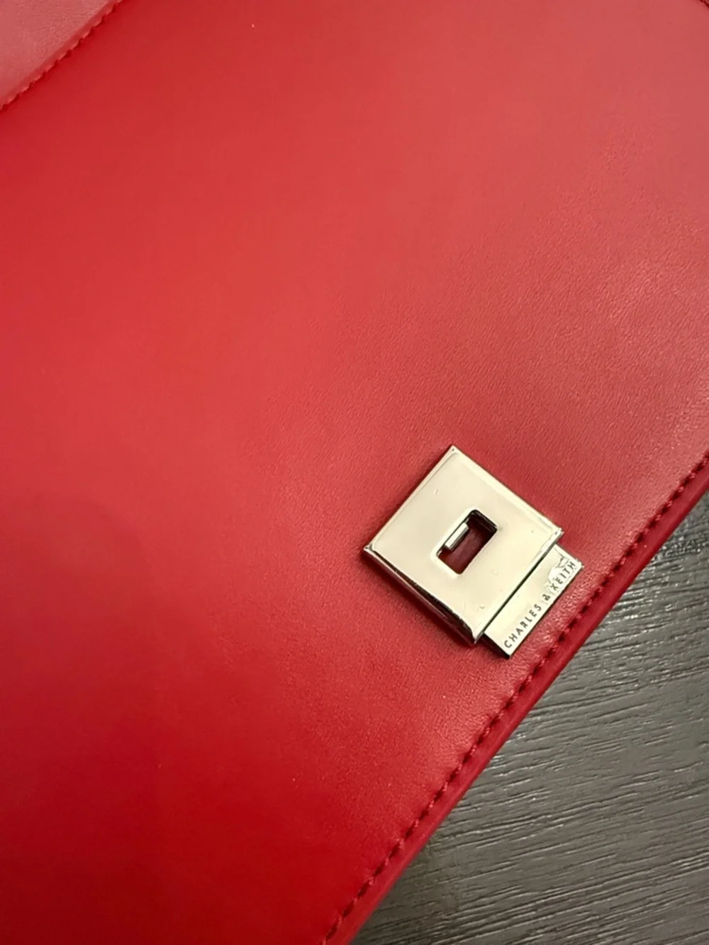 Charles & Keith Red and‎ Cream Canvas NWT Crossbody Bag Medium